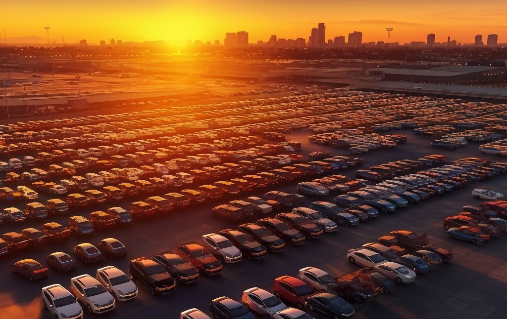 Sunset over a parking lot